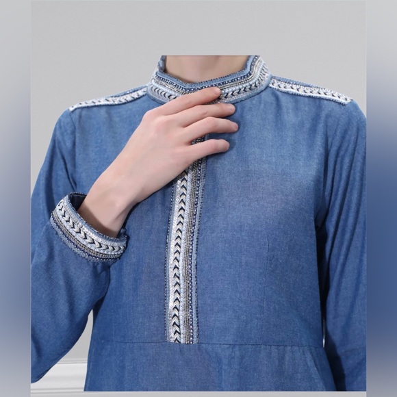 New denim maxi dress with long sleeves /kaftan/modest fashion - Picture 2 of 5